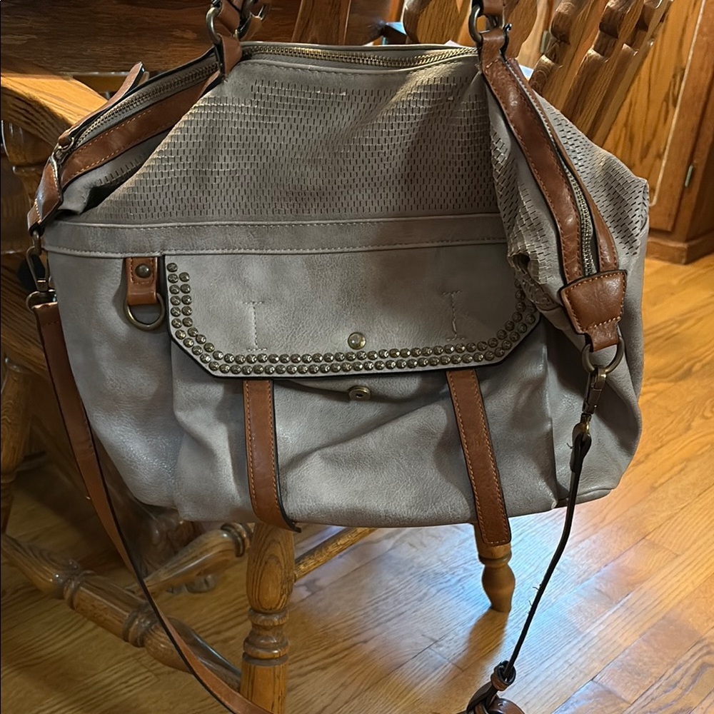 Antik Kraft Gray and Brown Studded Shoulder Bag